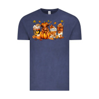 Vintage Denim Fall Autumn cow pumpkin coffee cups Vintage Tee - RanaPortraitStore