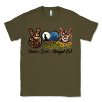 Army Green Peace Love Bengal Cat Head Classic Tee - LillyAllenDesigns