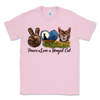 Bubblegum Pink Peace Love Bengal Cat Head Classic Tee - LillyAllenDesigns
