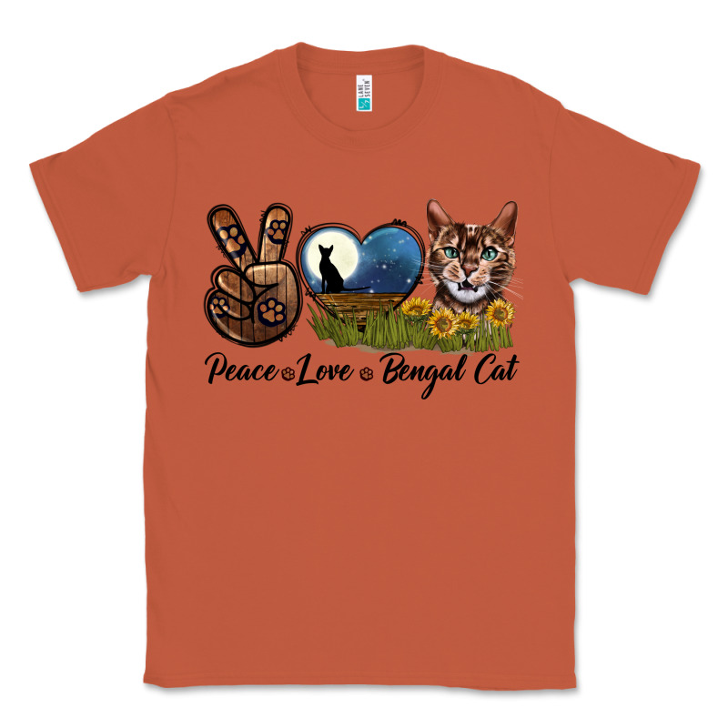 Peace Love Bengal Cat Head Classic Tee by LillyAllenDesigns | Teevron