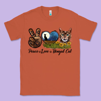 Peace Love Bengal Cat Head Classic Tee Designed By Lillyallendesigns