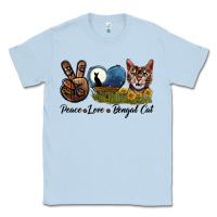 Dusty Blue Peace Love Bengal Cat Head Classic Tee - LillyAllenDesigns