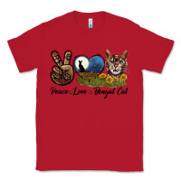 Red Peace Love Bengal Cat Head Classic Tee - LillyAllenDesigns