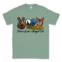 Sage Peace Love Bengal Cat Head Classic Tee - LillyAllenDesigns