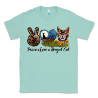 Seafoam Peace Love Bengal Cat Head Classic Tee - LillyAllenDesigns