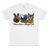 White Peace Love Bengal Cat Head Classic Tee - LillyAllenDesigns