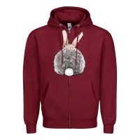 Burgundy Easter bunny back view Zipper Hoodie - OliviaCreatesArt