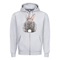 Heather Grey Easter bunny back view Zipper Hoodie - OliviaCreatesArt