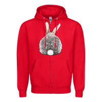 Red Easter bunny back view Zipper Hoodie - OliviaCreatesArt