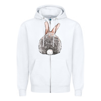 White Easter bunny back view Zipper Hoodie - OliviaCreatesArt