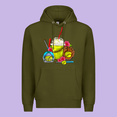Softball Frappe Coffee Premium Hoodie Designed By Fadigitalartstudio