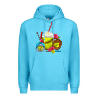 Ocean Blue Softball Frappe Coffee Premium Hoodie - FaDigitalArtStudio