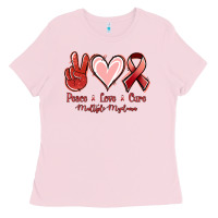 Bubblegum Pink Peace Love Cure Multiple Myeloma Cancer Ladies Tee - Jasminsmagicworld