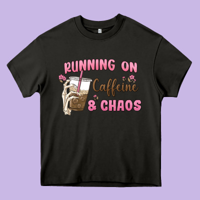 Running On Caffeine & Chaos Heavy Core Tee Designed By Maliassmallbusiness