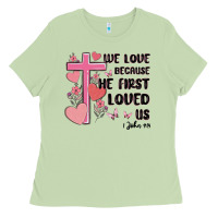 Matcha we love because he first loved us Ladies Tee - MaliasSmallBusiness