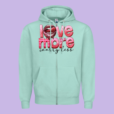 Love More Worry Less Zipper Hoodie Designed By Fadigitalartstudio