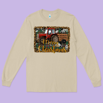 Merry Christmas Farm Tractor Long Sleeve Tee Designed By Ranaportraitstore