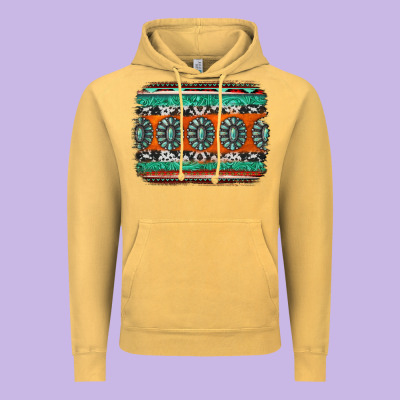 Turquoise Western Background Vintage Hoodie Designed By Jasminsmagicworld
