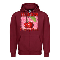 Burgundy I like you cherry much Valentine's Day Zipper Hoodie - FaDigitalArtStudio
