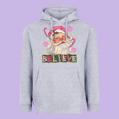 Pink Believe Santa Christmas Heavyweight Hoodie Designed By Fadigitalartstudio