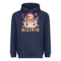 Navy Pink Believe Santa Christmas Heavyweight Hoodie - FaDigitalArtStudio