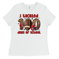White i tackled 100 days of school Ladies Tee - MaliasSmallBusiness