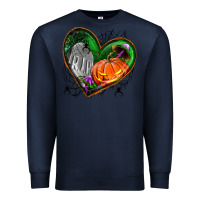 Navy halloween heart with pumpkin Premium Sweatshirt - BundleAndBundleShop