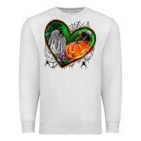 Oatmeal Heather halloween heart with pumpkin Premium Sweatshirt - BundleAndBundleShop