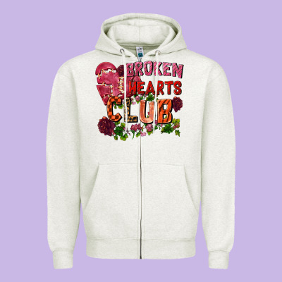 Broken Heart Club Zipper Hoodie Designed By Fadigitalartstudio