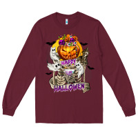 Burgundy Happy Halloween with Skeleton Long Sleeve Tee - texasbilliewilder