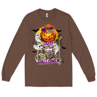 Chestnut Happy Halloween with Skeleton Long Sleeve Tee - texasbilliewilder