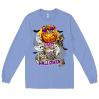 Colony Blue Happy Halloween with Skeleton Long Sleeve Tee - texasbilliewilder