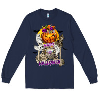 Navy Happy Halloween with Skeleton Long Sleeve Tee - texasbilliewilder