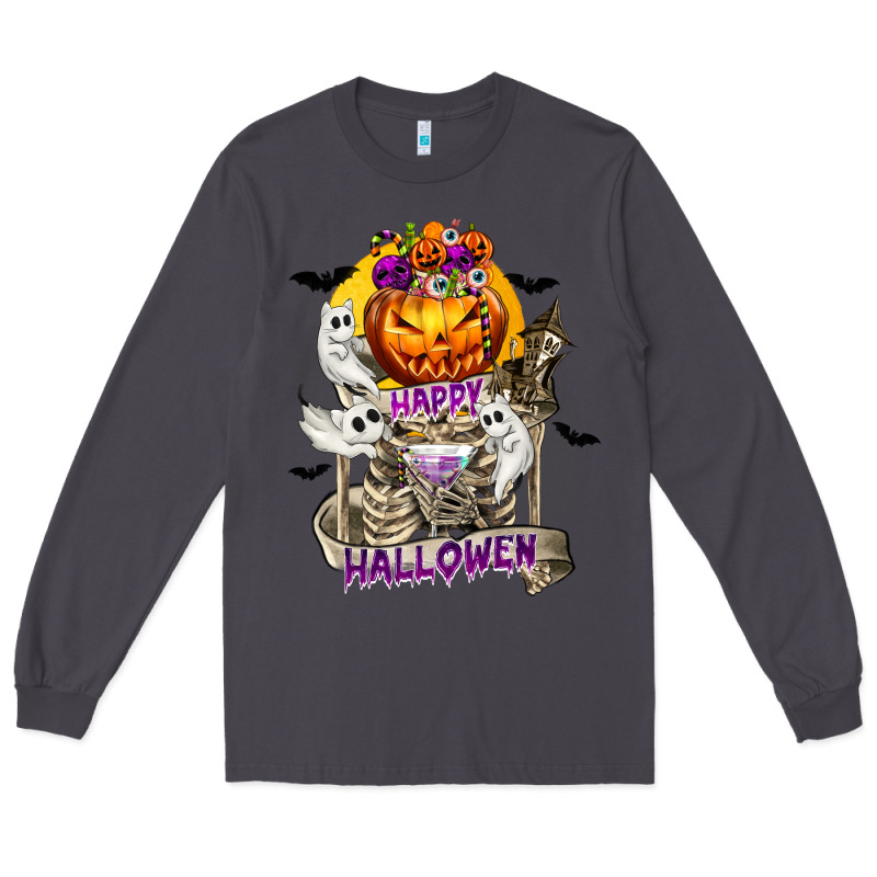 Happy Halloween With Skeleton Long Sleeve Tee by texasbilliewilder | Teevron
