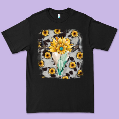 Cowhide Sunflower Gemstone Bull Skull Premium Tee Designed By Jahusdesignshop