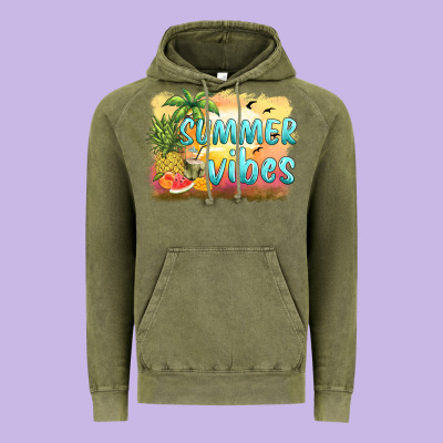 Summer Vibes Sunset And Fruits Vintage Hoodie Designed By Barkaloodesign