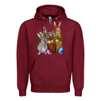 Burgundy Bunnys carrots eggs with basket easter Zipper Hoodie - OliviaCreatesArt