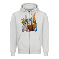 Dove Grey Bunnys carrots eggs with basket easter Zipper Hoodie - OliviaCreatesArt