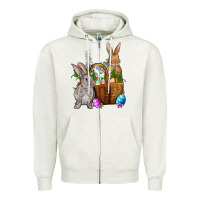 Oatmeal Heather Bunnys carrots eggs with basket easter Zipper Hoodie - OliviaCreatesArt