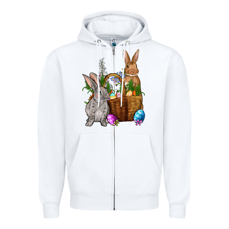 Bunnys Carrots Eggs With Basket Easter Zipper Hoodie by OliviaCreatesArt | Teevron