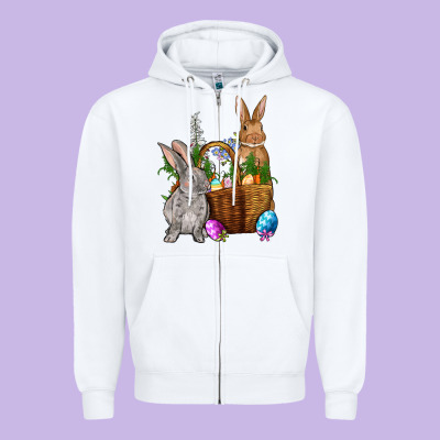 Bunnys Carrots Eggs With Basket Easter Zipper Hoodie Designed By Oliviacreatesart