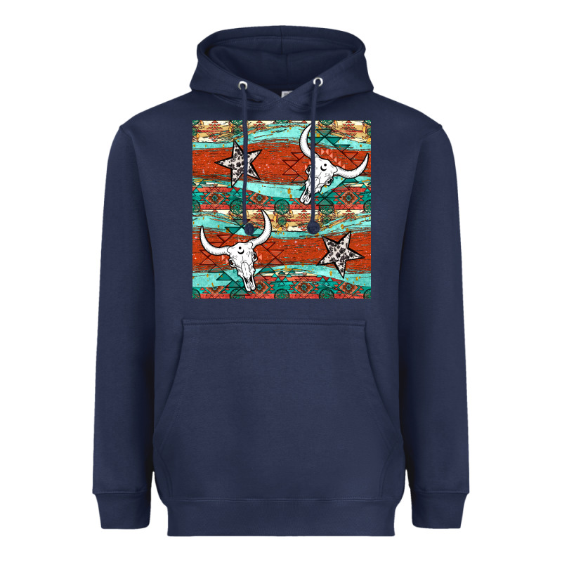 Western Aztec Bull Skull Stars Seamless Pattern Heavyweight Hoodie by BundleAndBundleShop | Teevron