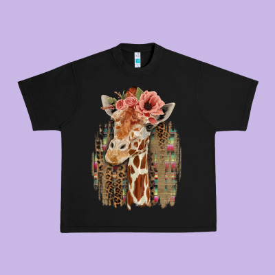 Giraffe With Floral Urban Heavy Tee Designed By Bettercallsaul