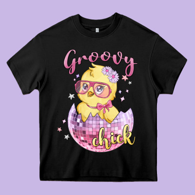 Groovy Chick Easter Heavy Core Tee Designed By Maliassmallbusiness