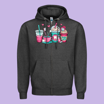 Dentist Coffee Cups Zipper Hoodie Designed By Oliviacreatesart