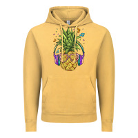 Vintage Mustard pineapple with headphone Vintage Hoodie - BarkalooDesign
