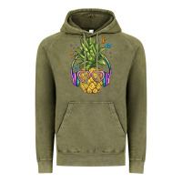 Vintage Olive pineapple with headphone Vintage Hoodie - BarkalooDesign