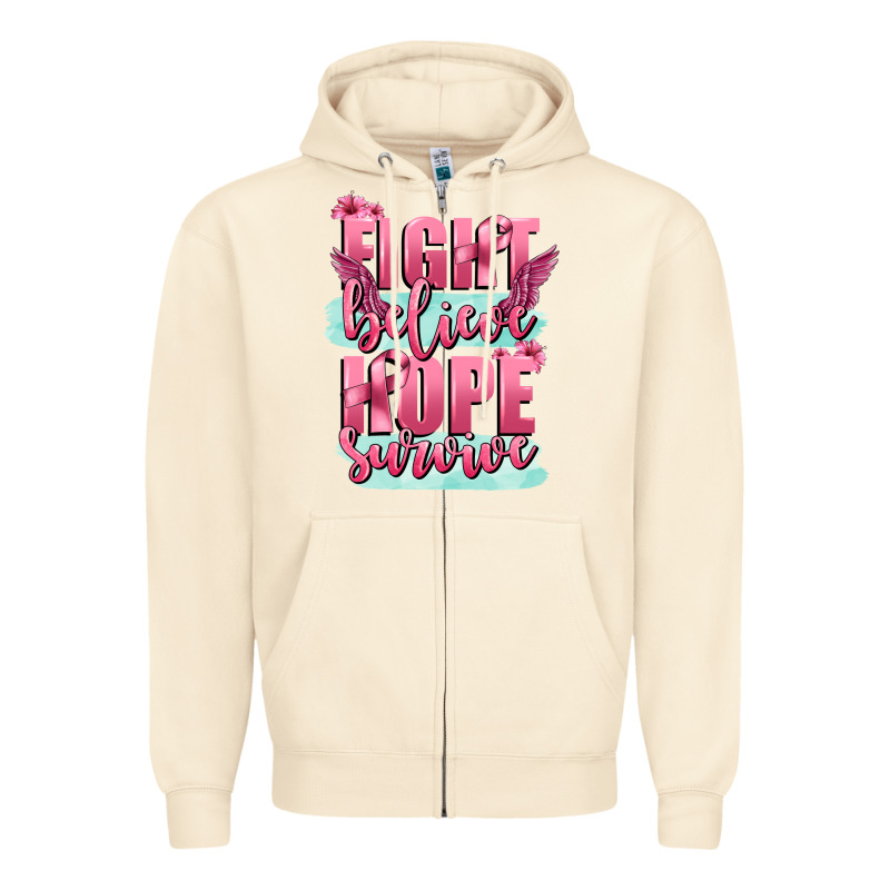Fight Believe Hope Survive Cancer Awareness Zipper Hoodie by FaDigitalArtStudio | Teevron