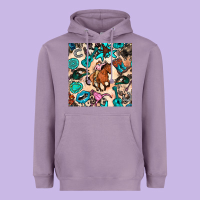 Western Cowgirl Seamless Pattern Heavyweight Hoodie Designed By Bundleandbundleshop