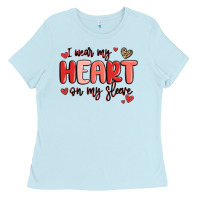 Baby Blue i wear my heart on my sleeve Ladies Tee - MaliasSmallBusiness
